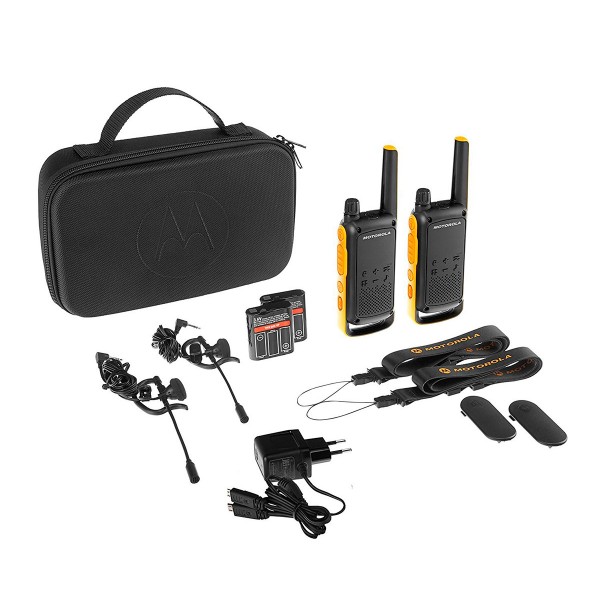 Motorola t82 extreme negro amarillo pareja walkie talkies 10km ipx4 linterna led